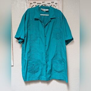 King Size men's 3XL "jade" green button down shirt island vacation casual fun